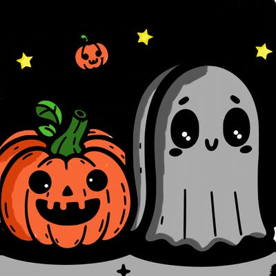 cute pumpkin and ghost