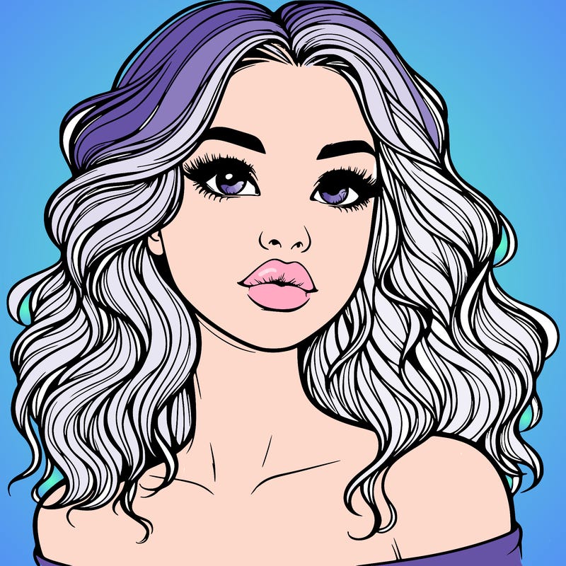 realistic girl with wavy hair and lips