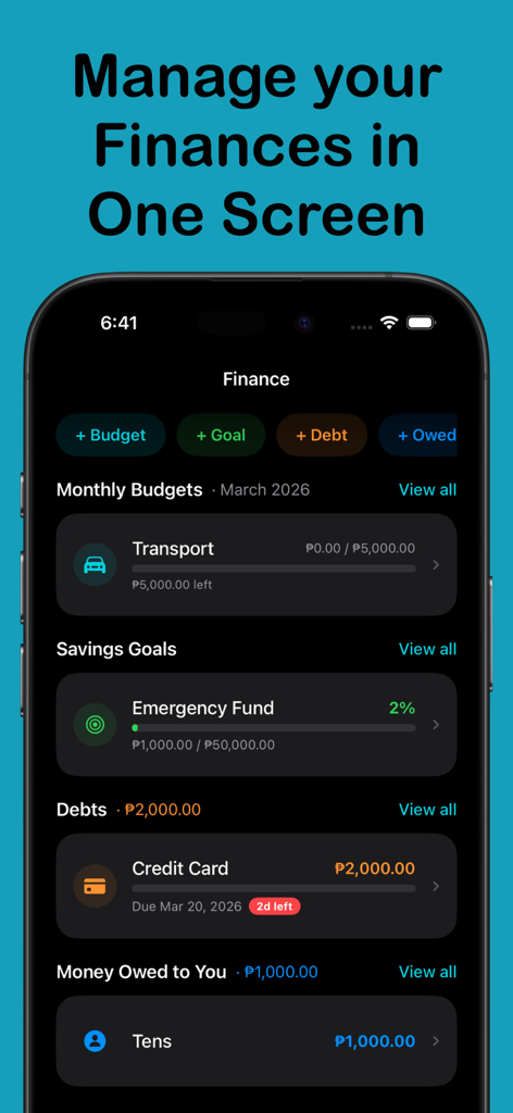 Boop: Budget & Expense Tracker - Boop app dashboard displaying monthly budgets savings goals and debt tracking on an iPhone screen