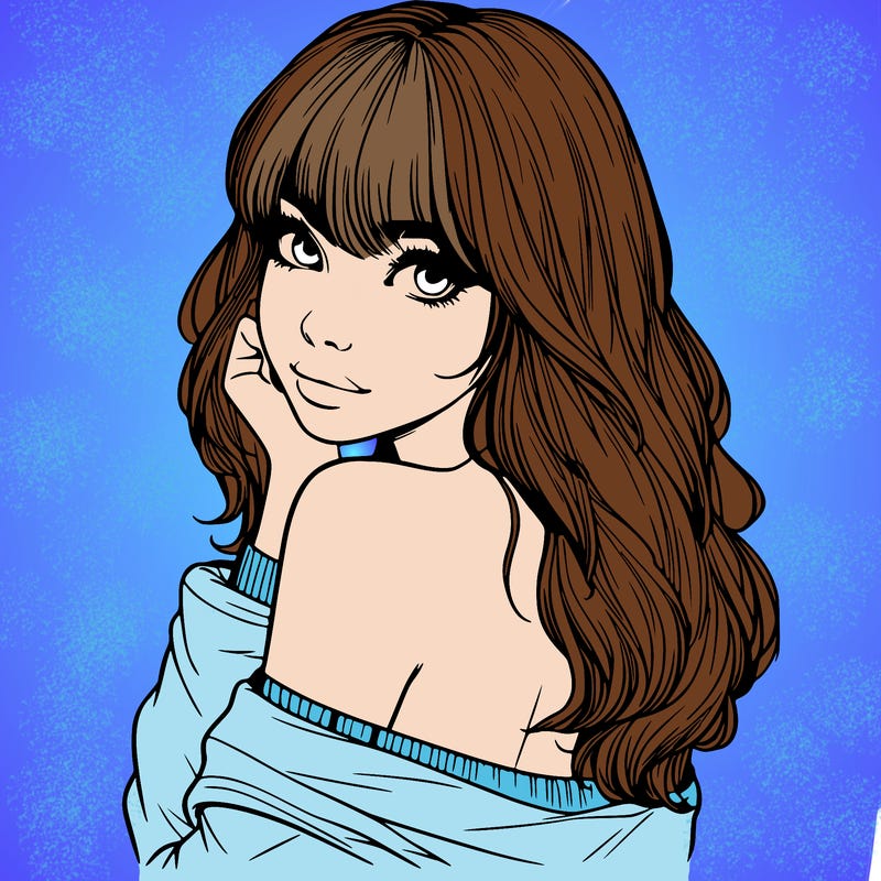 realistic girl with bangs looking over her shoulder