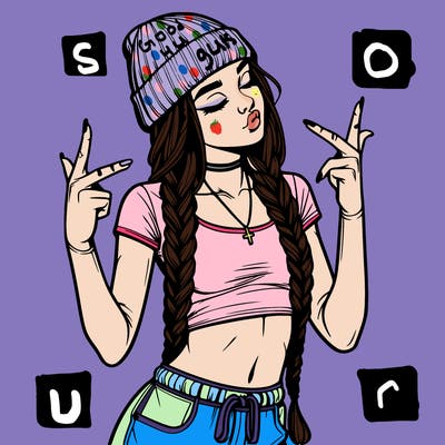 realistic teenage girl with braids and a beanie and crop top doing 🫶🏼