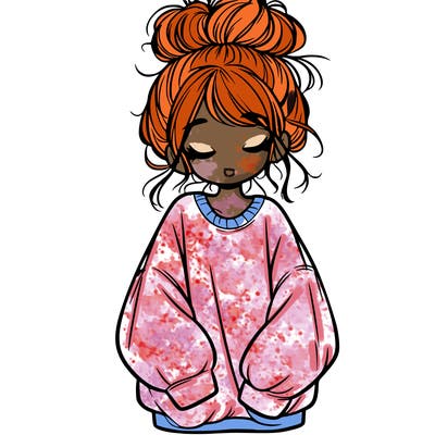 girl with baggy sweatshirt and messy bun