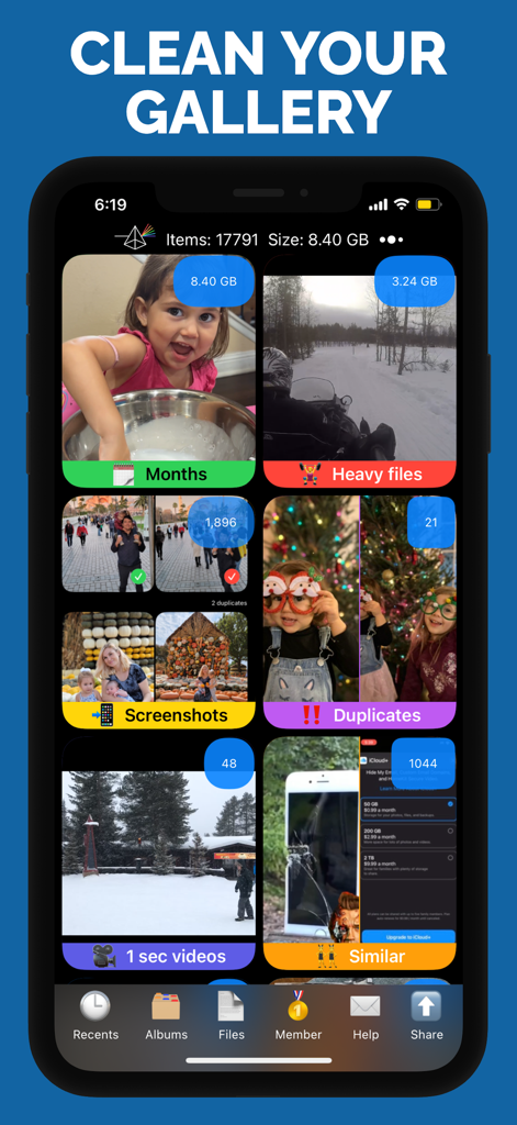 Interfaz de la aplicación de limpieza de almacenamiento PX que muestra categorías para archivos pesados, duplicados y capturas de pantalla