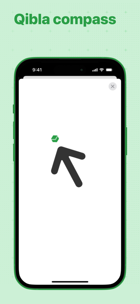 IslamApp: Prayer times, Qibla - Minimalist Qibla compass interface in the IslamApp on an iPhone.