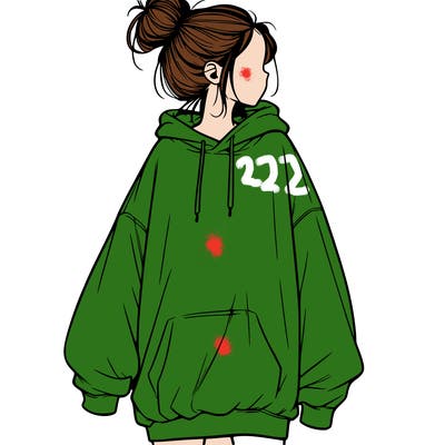 realistic girl with a oversized sweatshirt on and a bun