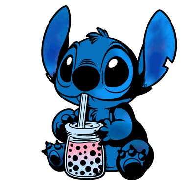 stitch drinking boba tea