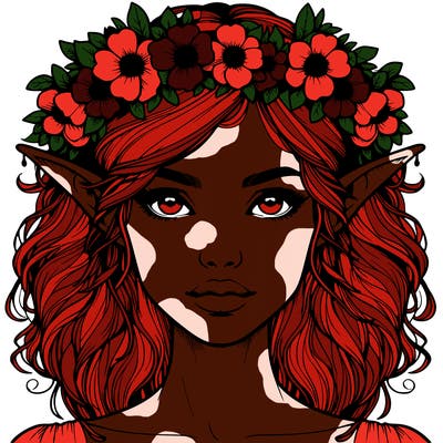 realistic female elf with flower crown