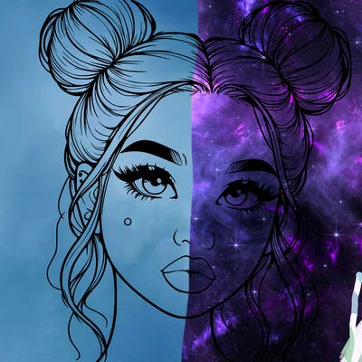 realistic girl with two buns on her hair and lips