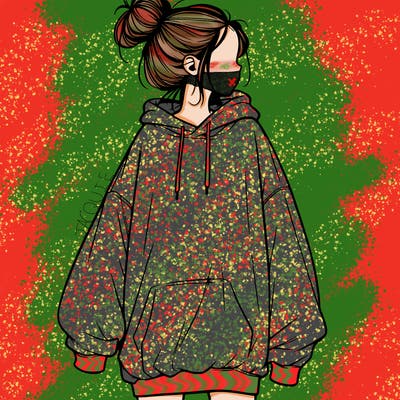 realistic girl with a oversized sweatshirt on and a bun