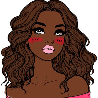 realistic girl with wavy hair and lips
