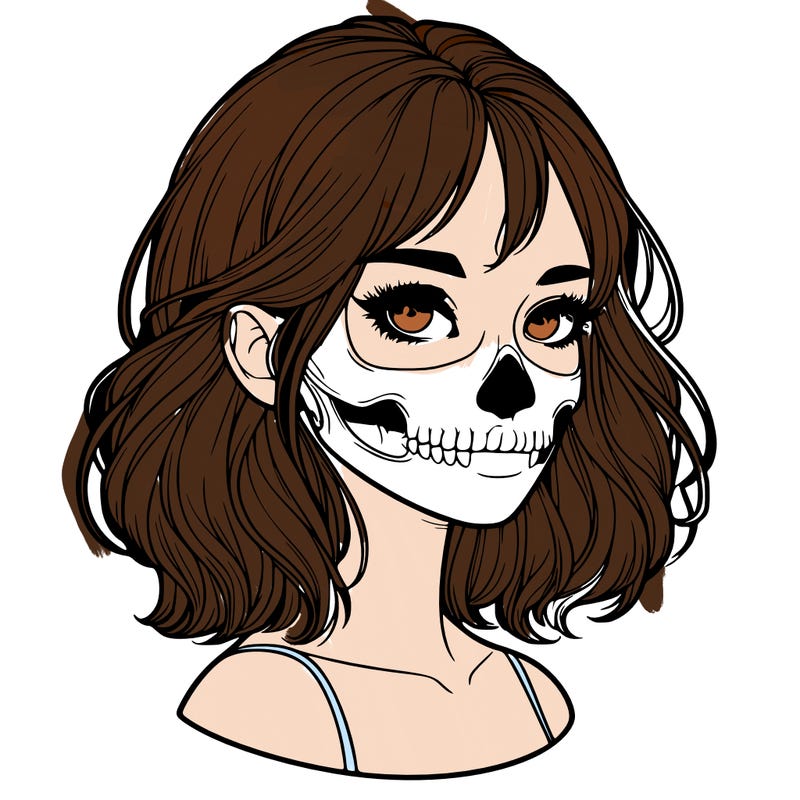 realistic girl with skull