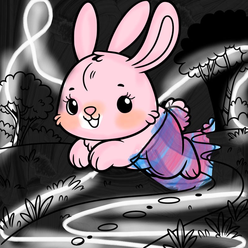 bunny hopping down a path