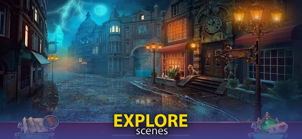 Dark City: London (F2P) - A dark Victorian London street at night with cobblestones and gas lamps in Dark City London