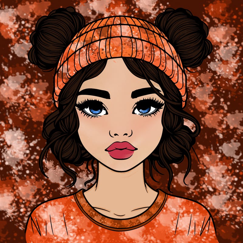 realistic girl with buns in her hair with a beanie on