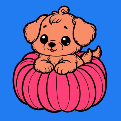 cute little puppy in a pumpkin