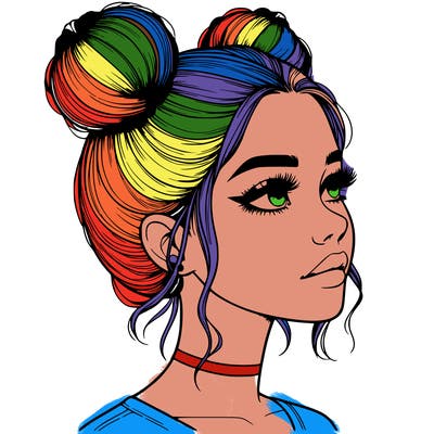 realistic girl with buns on the top of her head