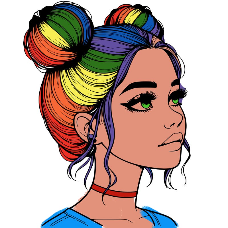 realistic girl with buns on the top of her head