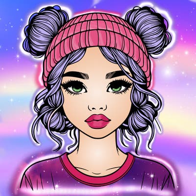 realistic girl with buns in her hair with a beanie on