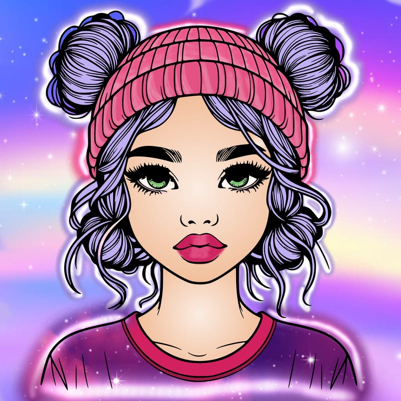 realistic girl with buns in her hair with a beanie on