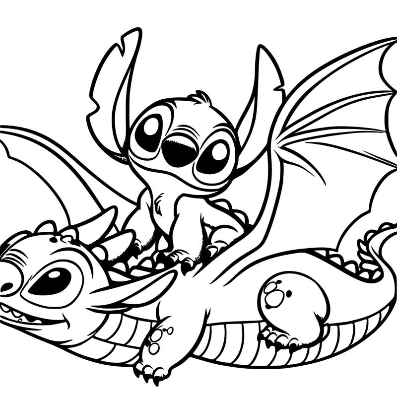 stitch riding a dragon