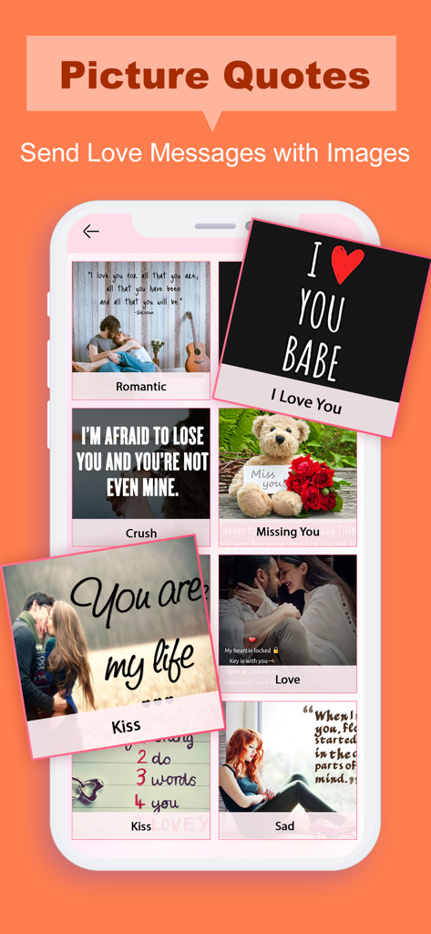 Love Messages and Quotes - Gallery of romantic and emotional picture quotes in the Love Messages app.