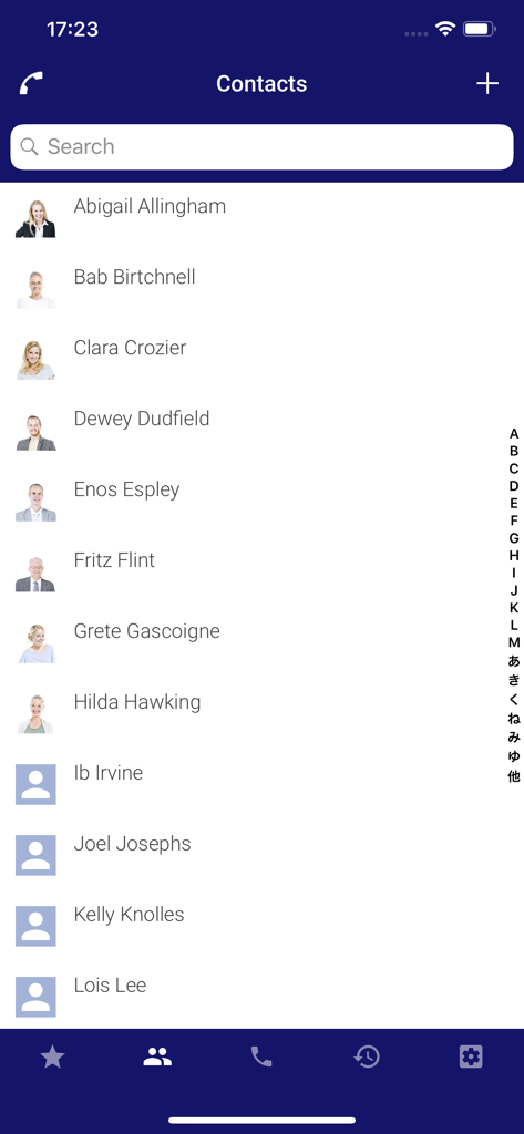 UNIVERGE ST500 - The contact list interface of the UNIVERGE ST500 softphone app showing a list of names and profile pictures
