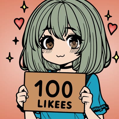 anima girl holding a 100 likes sign in her hand