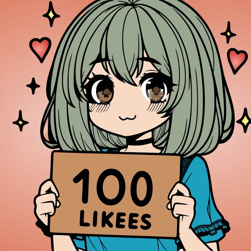 anima girl holding a 100 likes sign in her hand