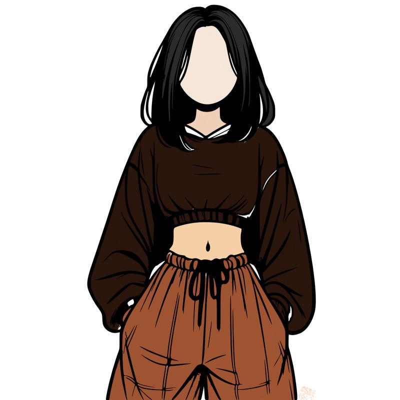 realistic girl faceless with baggy pants and a crop top