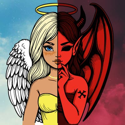 realistic angel half demon