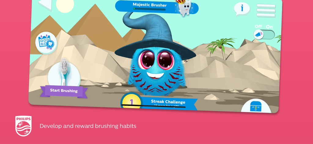 Philips Sonicare For Kids - Philips Sonicare For Kids app screen featuring the Sparkly character in a wizard hat