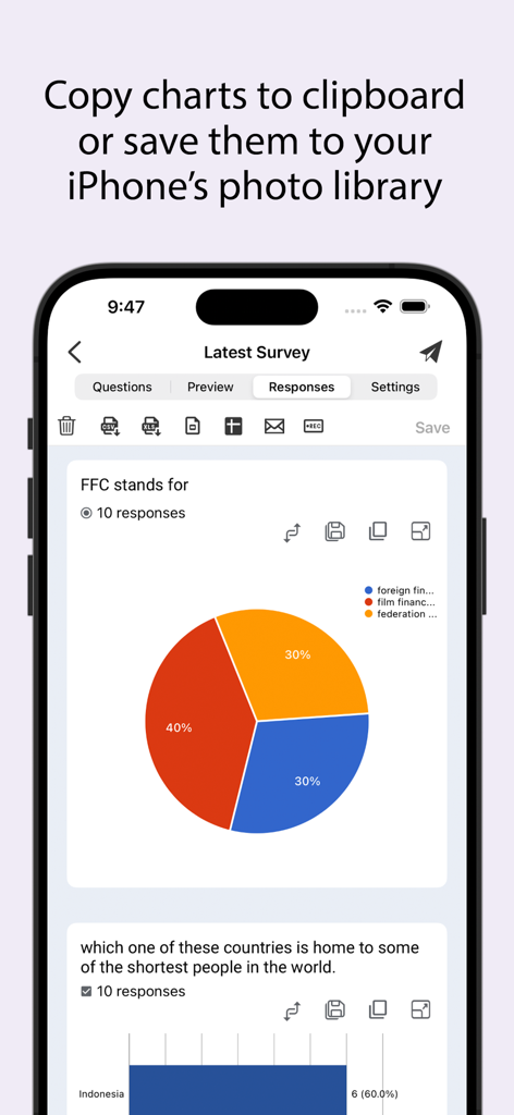 Form for Google Forms - Survey response charts and data visualization in the Form for Google Forms app on iPhone