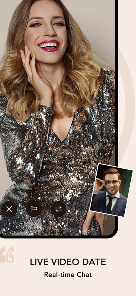 Elite League - Dating Singles - A woman and a man in professional attire participating in a live video date on the Elite League dating app