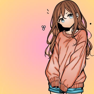 manga teen girl  in a sweater and baggy pants