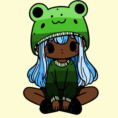 a girl wearing a frog hat and some frog socks