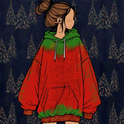 realistic girl with a oversized sweatshirt on and a bun