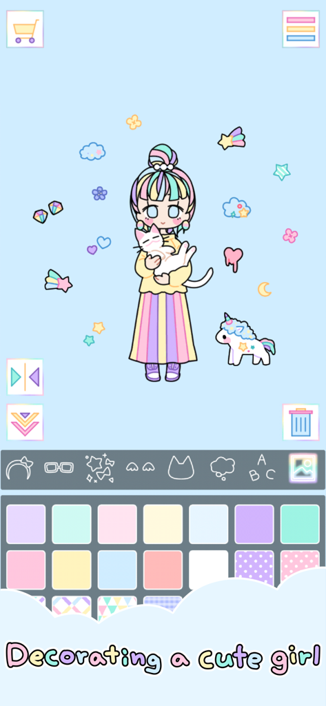 Pastel Girl - Interface of Pastel Girl game showing a cute girl character and customization options