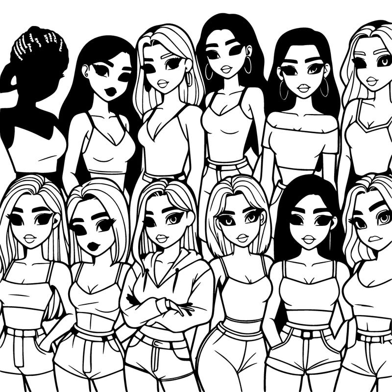 a group of realistic cute girls