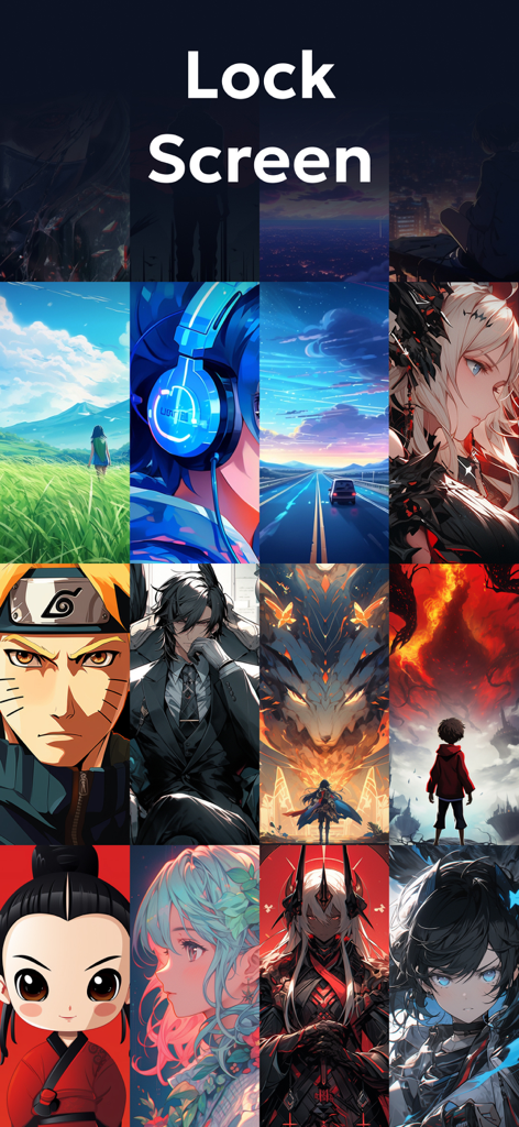 WallHub - Live Wallpapers - Una cuadrícula de fondos de pantalla de anime y fantasía para la pantalla de bloqueo del iPhone.