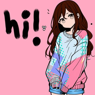 manga teen girl  in a sweater and baggy pants