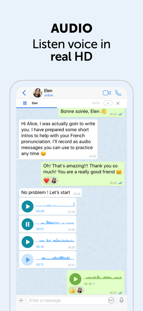 Zangi app chat interface showing high definition audio voice messages and secure communication features