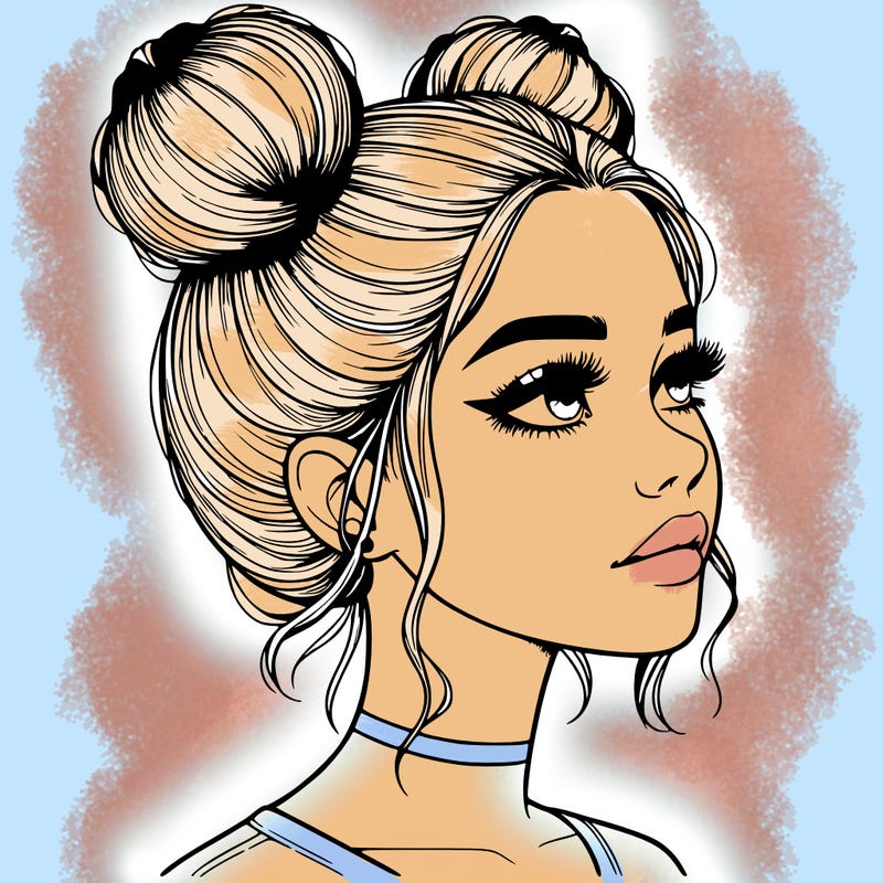 realistic girl with buns on the top of her head