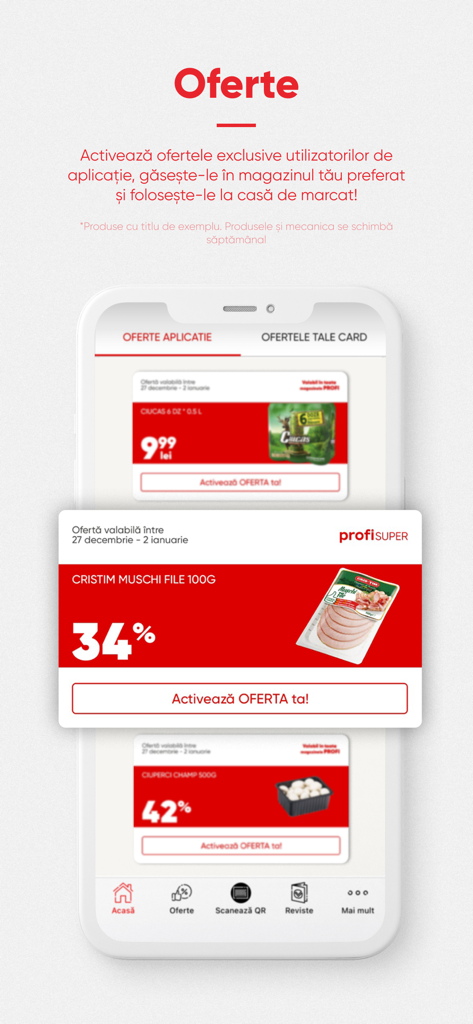 Profi - Profi 앱 인터페이스에 식품에 대한 독점 식료품 혜택 및 할인 표시