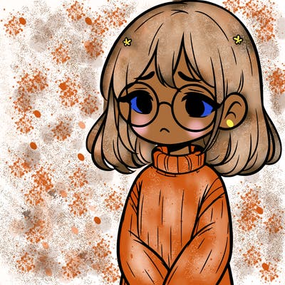 sad girl with glasses in a sweater