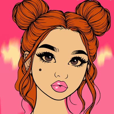 realistic girl with two buns on her hair and lips