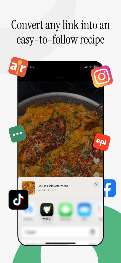Importando recetas desde enlaces de redes sociales a la aplicación WeChef