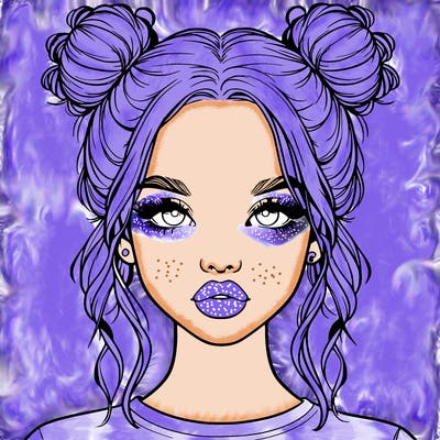 realistic girl with two buns in hair and lips