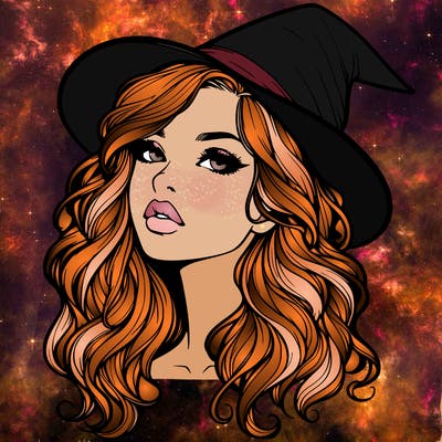 realistic witch girl with wavy hair and lips