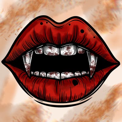 lips with vampire teeth