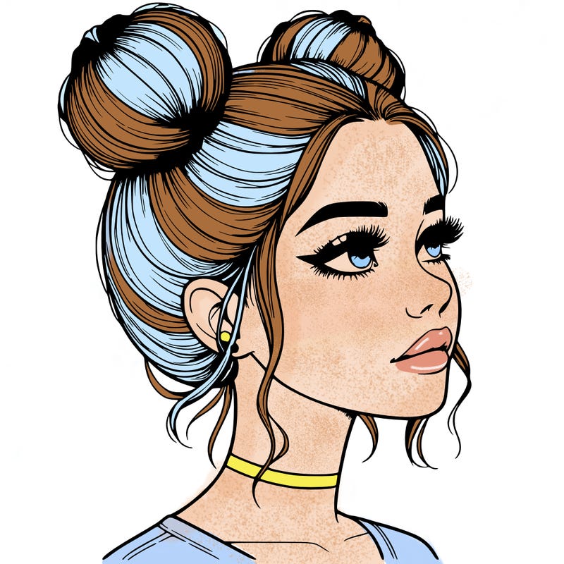 realistic girl with buns on the top of her head